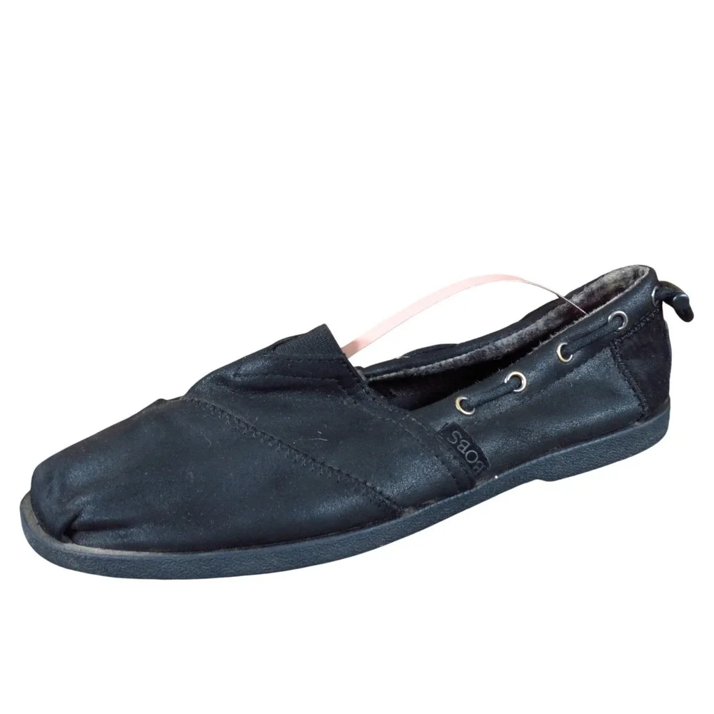 Skechers BOBS Chill Luxe Buttoned‎ Up Womens Flats Size 9 Black Faux Leather